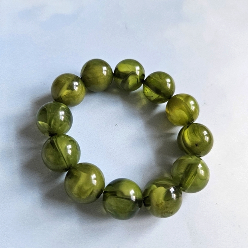Green Bead Strech Bracelet Earth Hippie Green Beaded Bracelet Pretty Bracelet
